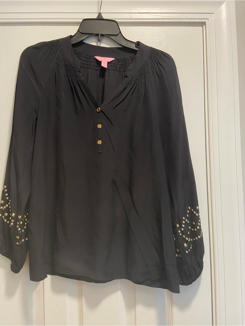 Lilly Pulitzer Black Blouse with Gold Stud Accents